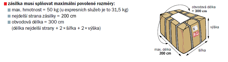 Maximální rozměry a váha